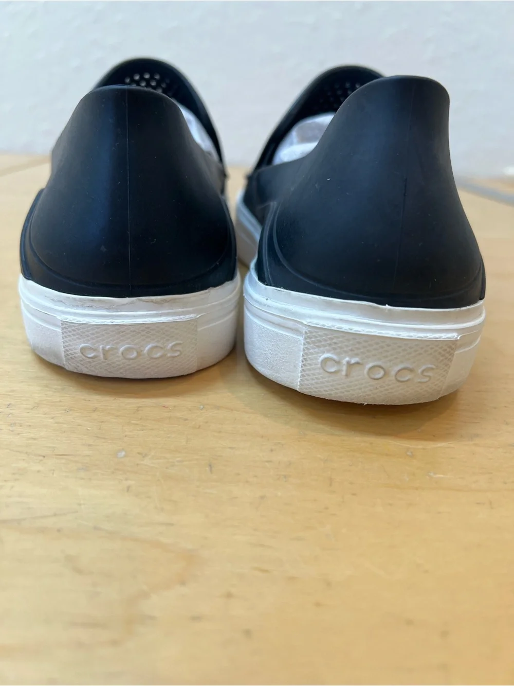 CROCS Black Slip-On Perforated Casual Loafers with White Sole